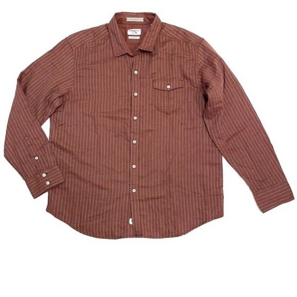 Tommy Bahama 100% Cotton Burgundy Island Modern Fit Stripe Button Up - Picture 1 of 9